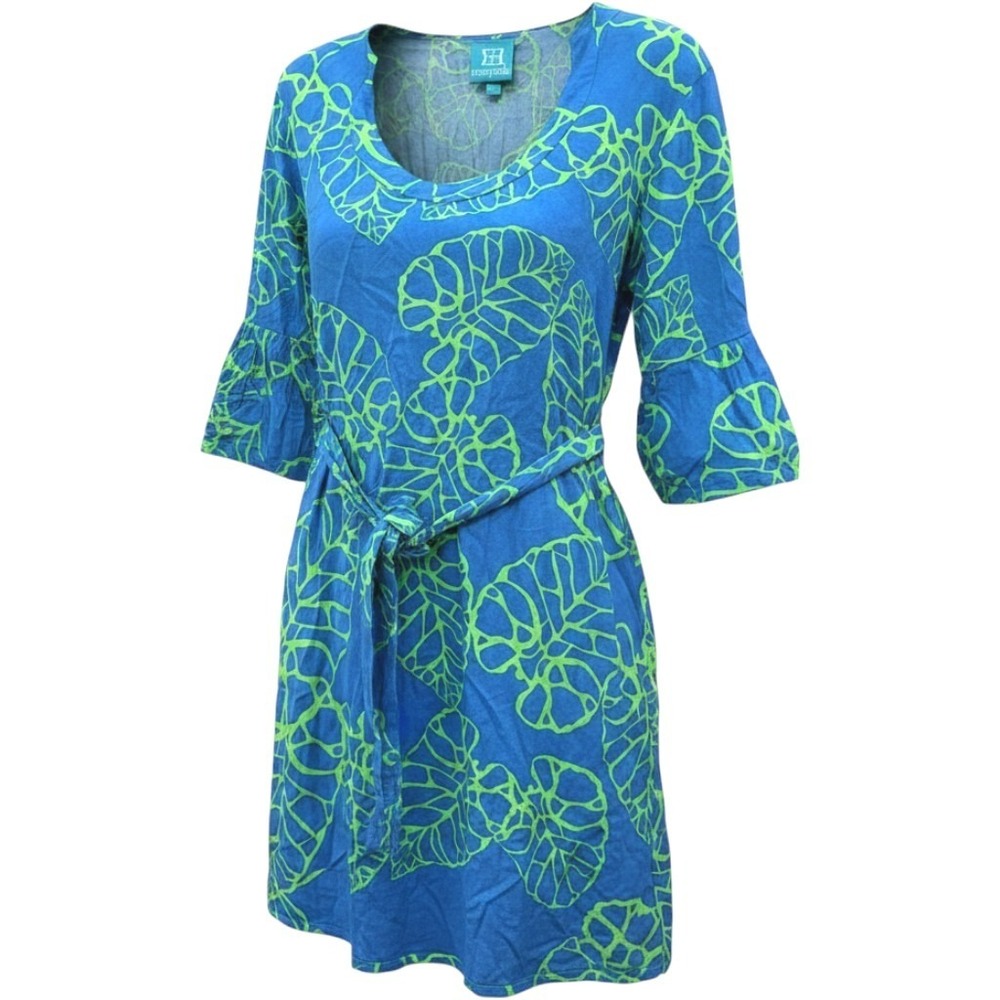 Escapada Women Medium Mini Dress Tropical Bell Sleeve Belted Resort Cruise Beach